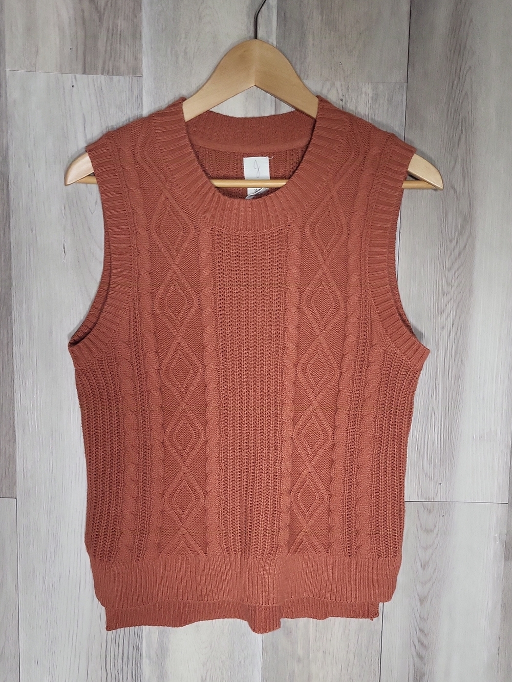 Joie Rust Cable Knit Sweater Vest Womens M Cotton Blend Crew Neck Sleeveless